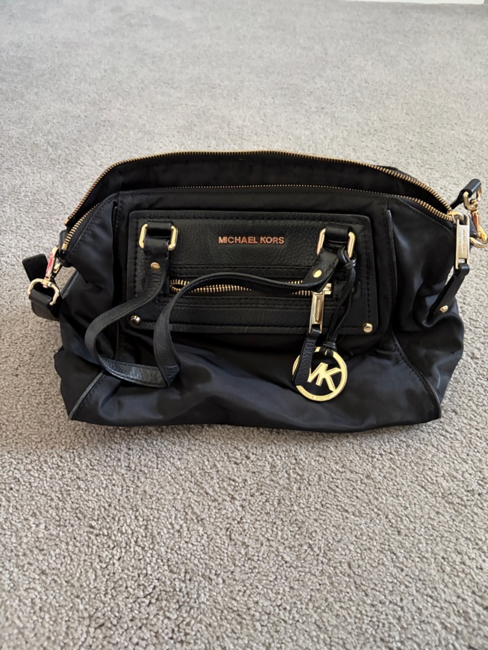 Michael Kors Black Shoulder Bag with Gold Hardware and MK Charm